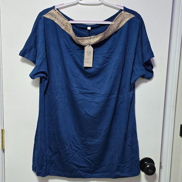 Agseem Tops - Agseem Navy Blue Long Sleeve Light Top with Lace - Brand New with Tags Small